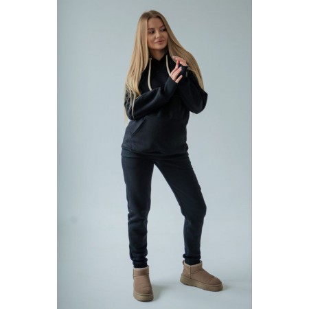 Утепленный спортивный костюм для беременных и кормящих мам с секретом для кормления Черный